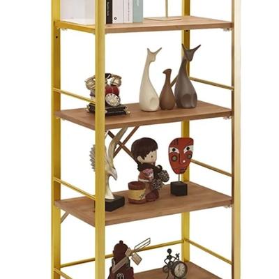 Crofy 4 Tier Gold Bookshelf, Real Wood Bookshelf Simply Assembled in 10 Minutes, Metal Book Shelf for Storage, Bookcase for Office...