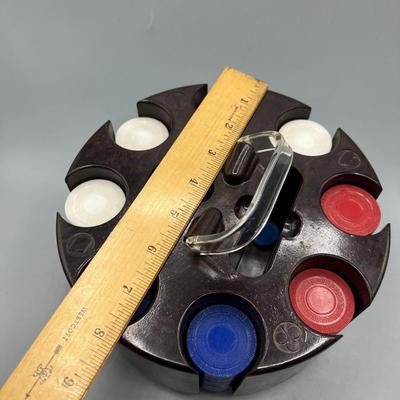 Vintage Plastic Poker Chip Caddy with Red Blue and White Chips
