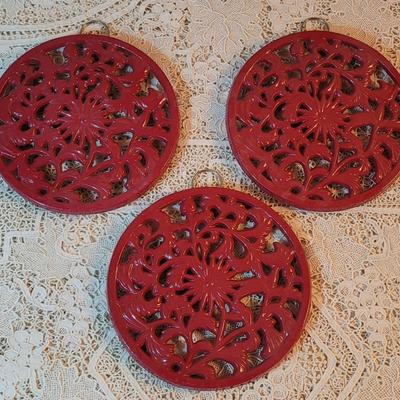 (3) Red Wrought-iron Trivets