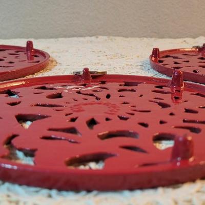 (3) Red Wrought-iron Trivets