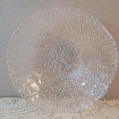 Crate & Barrel Textured Clear Glass Serving Bowl