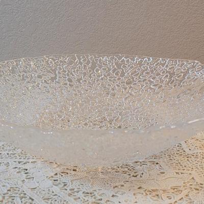 Crate & Barrel Textured Clear Glass Serving Bowl