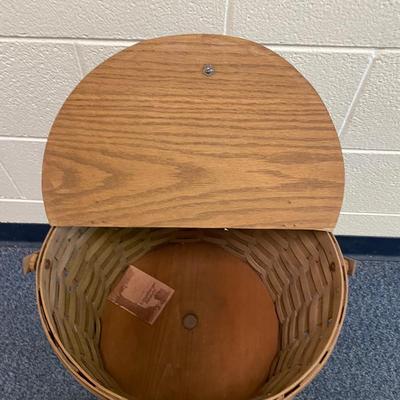 Longaberger sewing basket,round, with stand, leather hinges