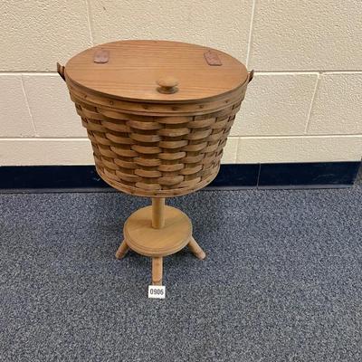 Longaberger sewing basket,round, with stand, leather hinges