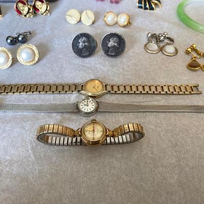 Large lot vintage costume jewelry cuff links and watches