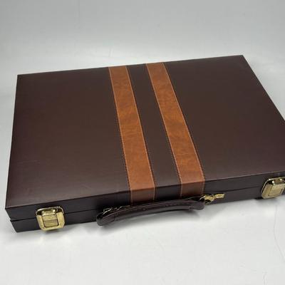 Retro Traditional Brown and White Backgammon Game Set in Carry Case