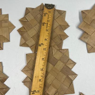 Vintage Woven Palm Frond Reed Drink Coasters Set of 8 Tiki Bar accessories