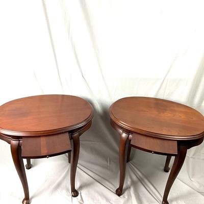 344 Vintage Hekman Oval Side Tables with Pull out Shelf