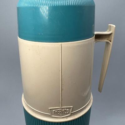 Vintage Midcentury Teal and White Thermos Brand Hot Cold Container Quart Size