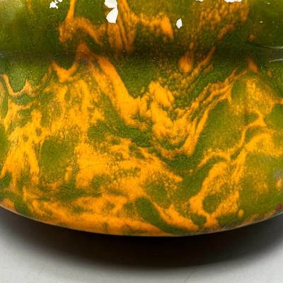 Vintage Retro Yellow Green Swirl Pottery Clay Planter Pot