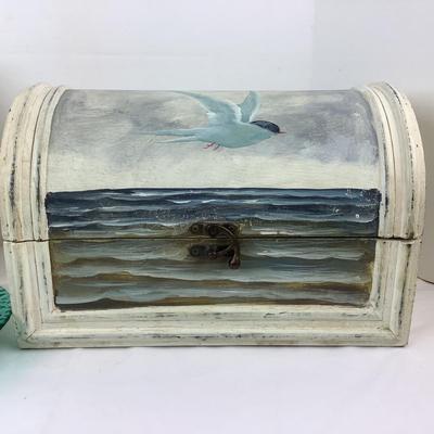 Lot 337 Hand Painted Trinket/Treasure Chest, Pure Sea Glass Book by Richard LaMotte, Bowl of Sea Glass