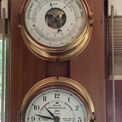 Lot  340 Vintage Brass SCHATZ Clock & Barometer