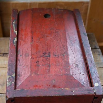 LARGE PRIMITIVE RED  OLD PAINTED CANDLE BOX