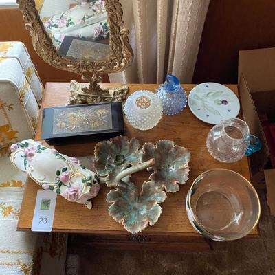 Lot of small items including hobnail glass