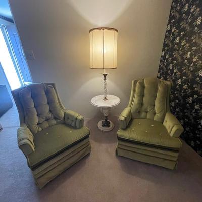 Green tufted MCM chairs (pair)