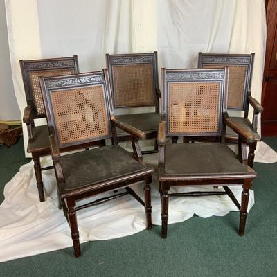 Lot 396 | Set of 5 Caned Back Leather Seat Chairs