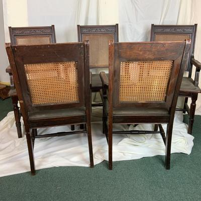 Lot 396 | Set of 5 Caned Back Leather Seat Chairs