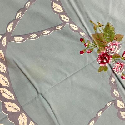 Vintage Blue with Pink Flowers Tablecloth Table Covering Linen