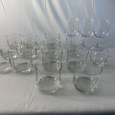 Cocktail Glass lot etched with the letter â€œMâ€