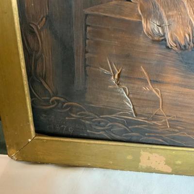 Lot 481 | Wooden Hand Carved Dog Art | Dated 1887