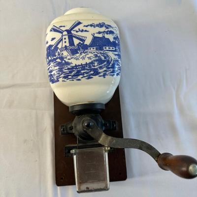 Antique Blue Delft coffee grinder Windmill wall mount