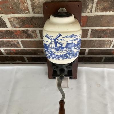 Antique Blue Delft coffee grinder Windmill wall mount