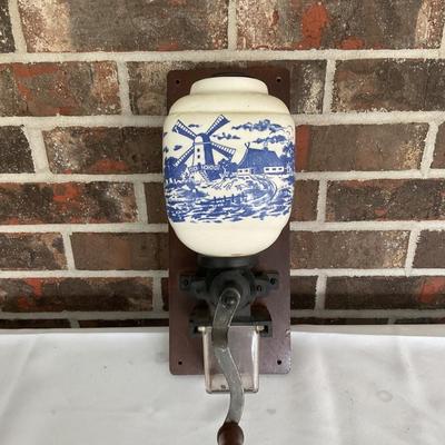 Antique Blue Delft coffee grinder Windmill wall mount