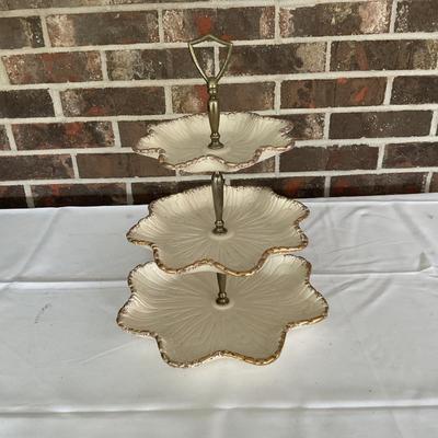 Vintage California Pottery 3 tiered cream server with gold trim