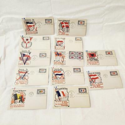 12 - FIRST DAY STAMPS - 1943 SALUTE TO OTHER COUNTRIES