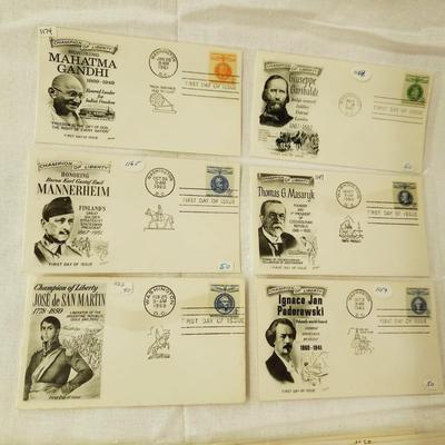 12 - FIRST DAY STAMPS - 50S & 60S CHAMPIONS OF LIBERTY (W/ SET OF DUPLICATES)