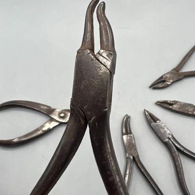 Lot of Antique 19th Century Curved Thin Nose Dental Extraction Pliers