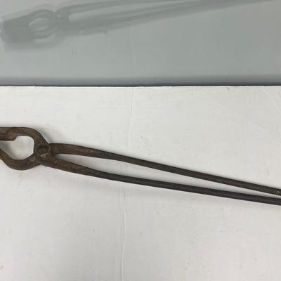 Antique Long Handled Blacksmith Curved Nose Forging Tongs