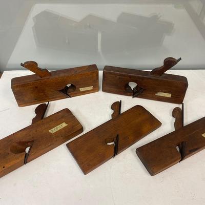 Set of 5 Antique Flat Edge Wood Moulding Trim Detail Hand Planes