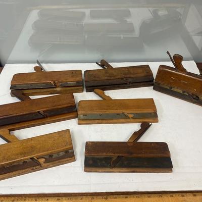 Set of 7 Antique Wood Tongue & Groove Moulding Planes Various Sizes