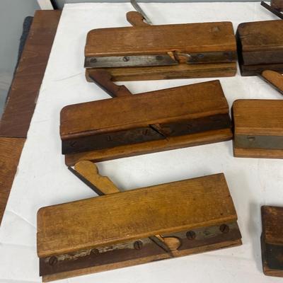 Set of 7 Antique Wood Tongue & Groove Moulding Planes Various Sizes