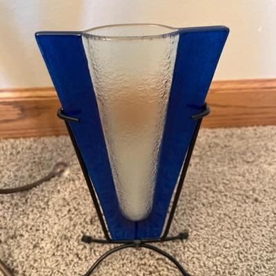 D4- Two blue art glass vases