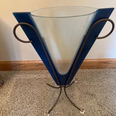 D4- Two blue art glass vases