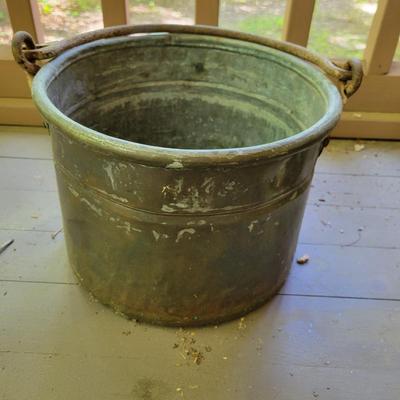 Pair of Metal Buckets and a Copper Tray (P-DW)