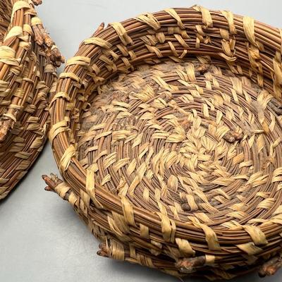 Pair of Small Rustic Weaved Basket Ingredient Trinket Trays