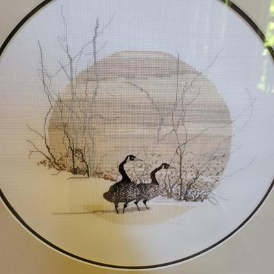 Framed Cross Stitch of Geese by Yolanda Hall (LR-DW)