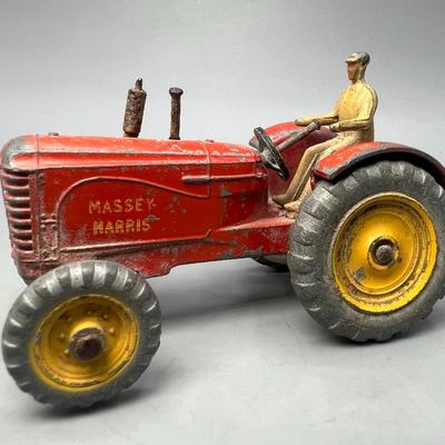 Small Vintage Massey Harris Tractor Metal Enamel Kids Farm Toy