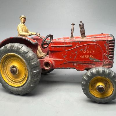 Small Vintage Massey Harris Tractor Metal Enamel Kids Farm Toy