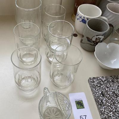 Lot of large vintage glass bowls and coffee mugs
