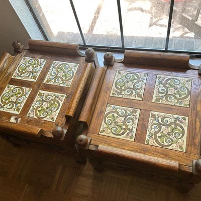 Vintage Side Tables with Pottery Design