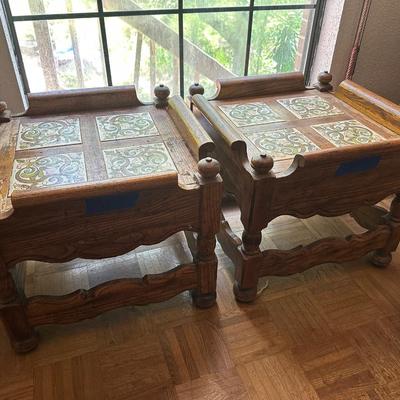 Vintage Side Tables with Pottery Design