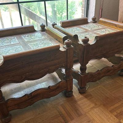 Vintage Side Tables with Pottery Design