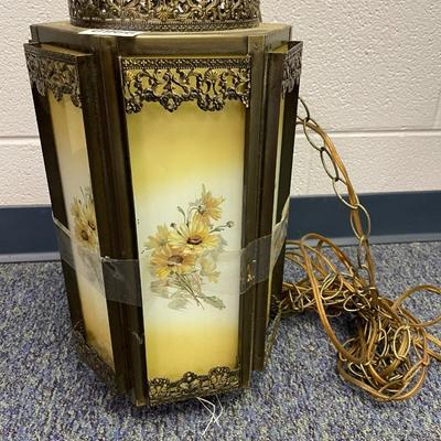 1970â€™s glass and metal swag lamp w/ daisies