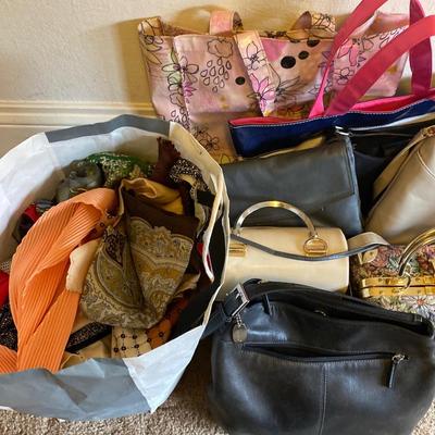 Collection of purses and scarves
