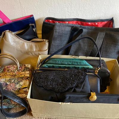 Collection of purses and scarves