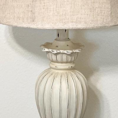 Pair (2) ~ Farmhouse Off White Table Lamps ~ With Burlap Lampshades